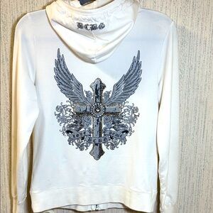 BCBGMaxAzria Embelished Zip Front Grunge Hoodie sz L